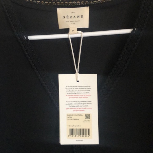 NWT SÉZANE Valencia Blouse Short Sleeve in Black Noir 34 US 2 - Picture 4 of 5